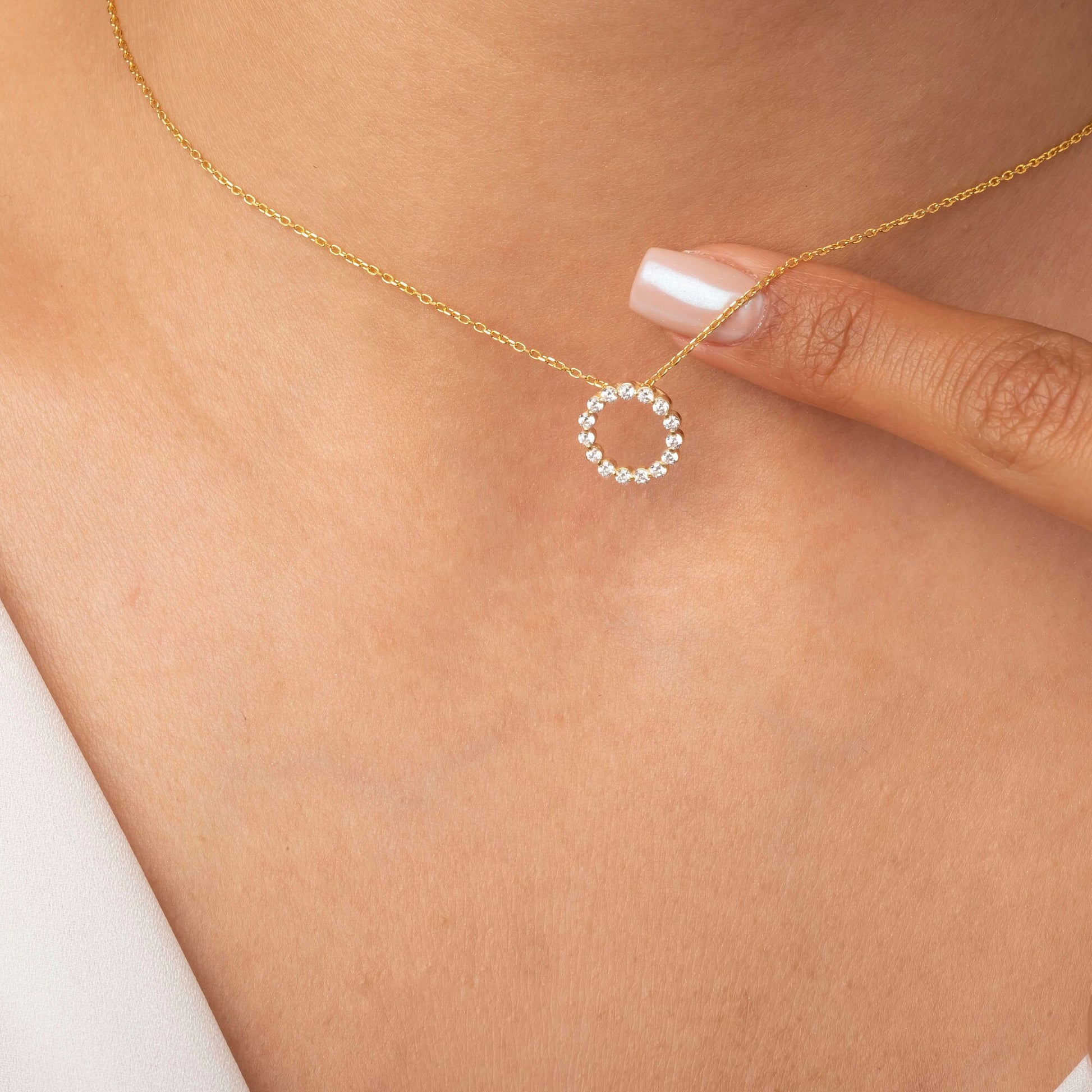 14k Gold and Diamond Circle Necklace Small / Floating Diamond Circle Necklace / 1 Ct Diamond Circle Necklace / Circle of Life Necklace