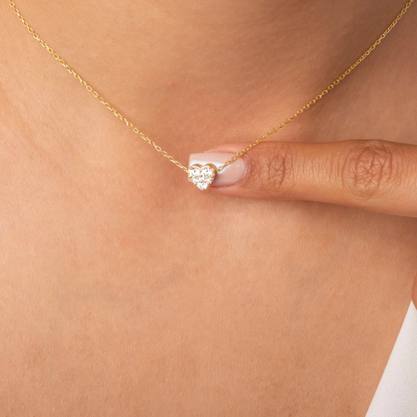 Diamond Sliding Heart Necklace / 14k Gold and Diamond Heart Necklace / Dainty Necklace / Birthday Graduation Anniversary Bridal Gift