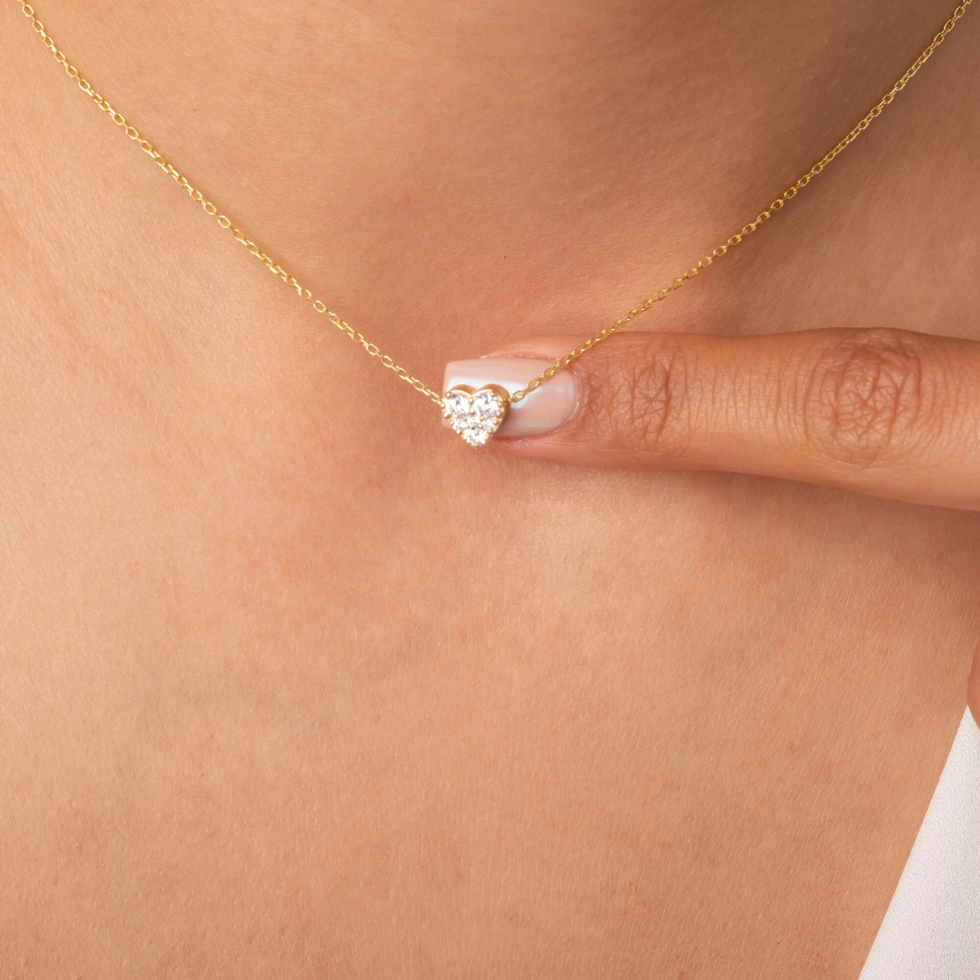 Diamond Sliding Heart Necklace / 14k Gold and Diamond Heart Necklace / Dainty Necklace / Birthday Graduation Anniversary Bridal Gift