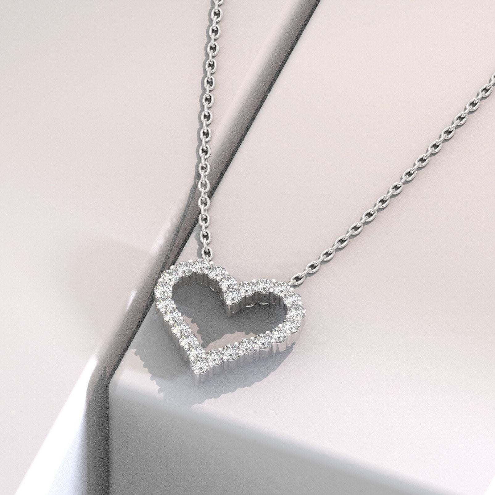 0.50 ct Diamond Heart Necklace / 14k Gold Diamond Love Necklace / Layer Necklace / Birthday Graduation Anniversary Bridal Gift / Moissanite