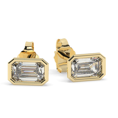 Emerald Cut Diamond Studs / 14k Gold Diamond Bezel Set Stud Earrings / 0.10 - 0.50 ct Solitaire Baguette Studs / Minimalist Dainty Studs