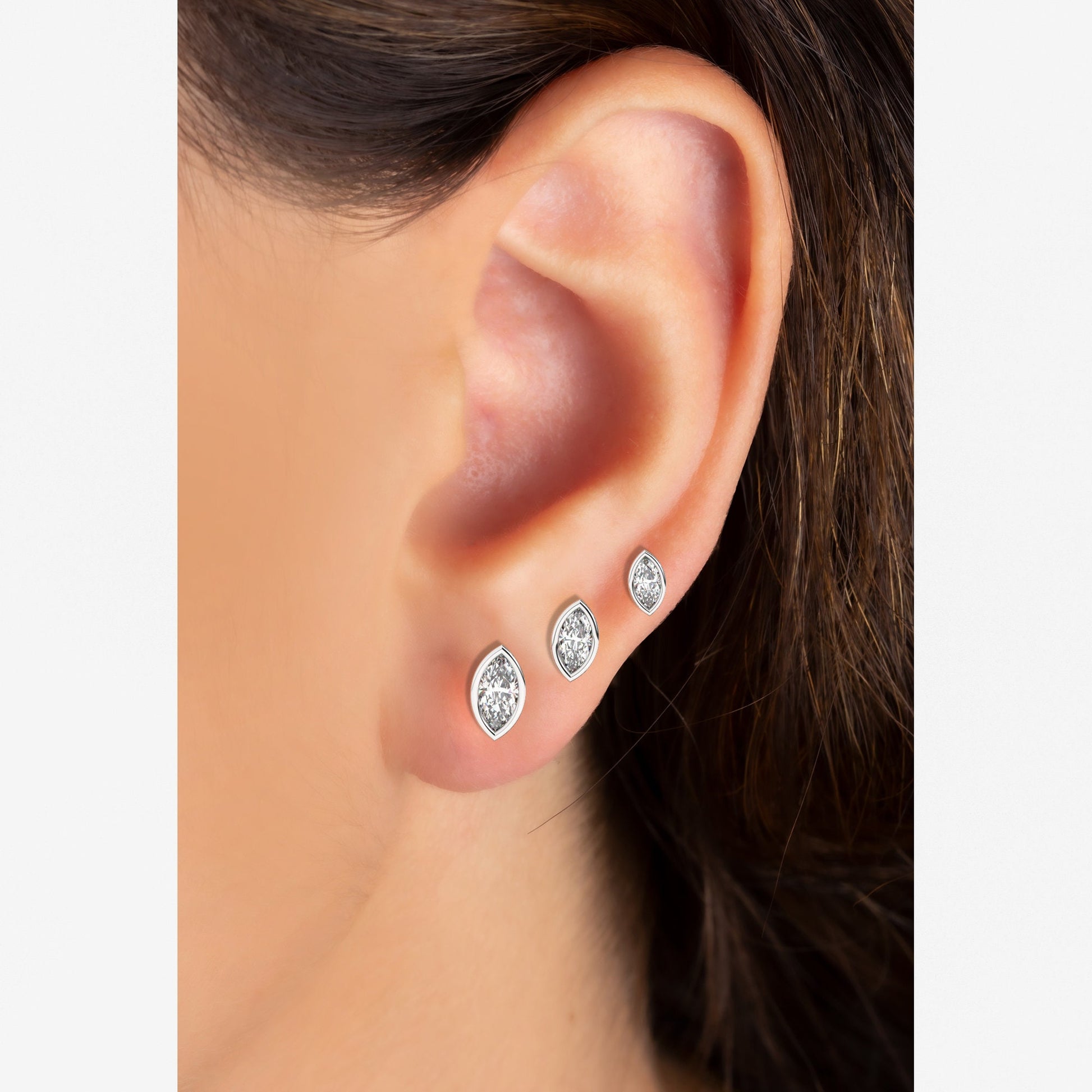 Diamond Solitaire Earrings / 14k Gold Diamond Bezel Set Earrings / 0.15 - 1.40 ct Marquise Diamond Studs / Gift for her