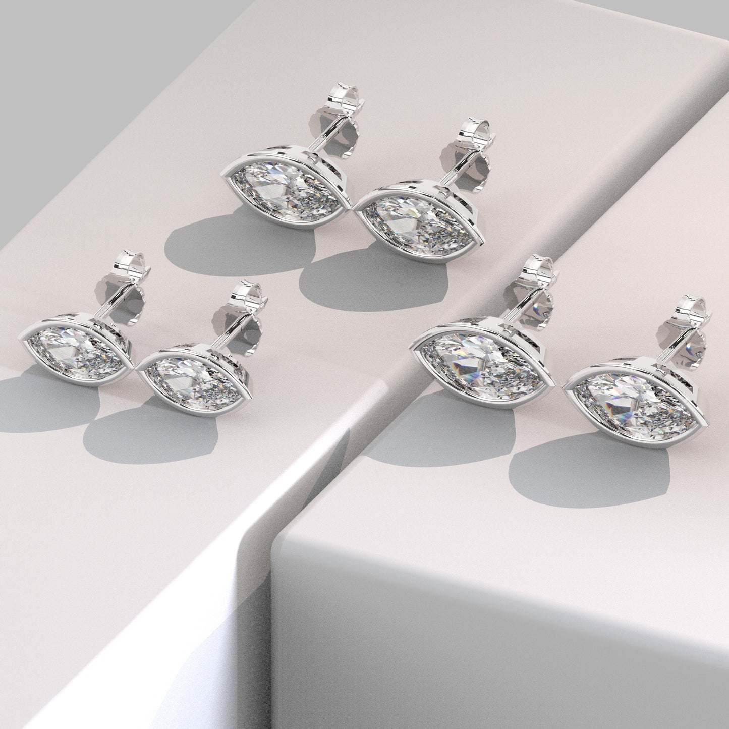 Diamond Solitaire Earrings / 14k Gold Diamond Bezel Set Earrings / 0.15 - 1.40 ct Marquise Diamond Studs / Gift for her