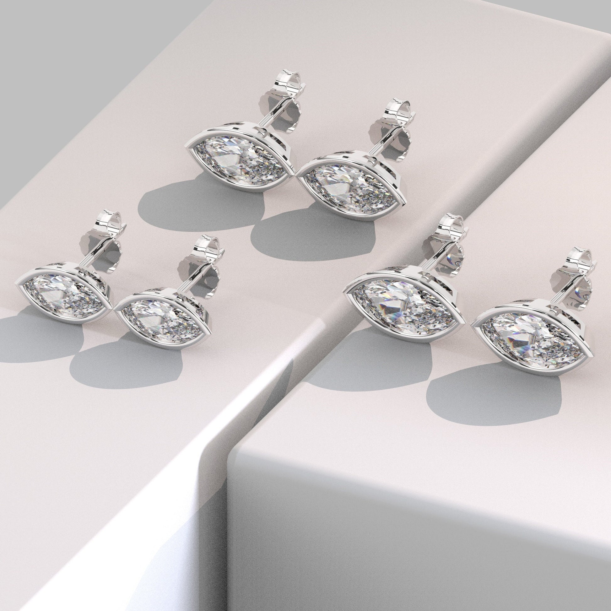 Diamond Solitaire Earrings / 14k Gold Diamond Bezel Set Earrings / 0.15 - 1.40 ct Marquise Diamond Studs / Gift for her
