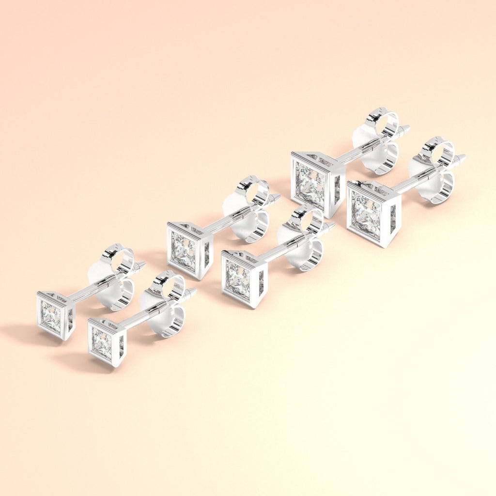 Princess Cut Diamond Studs / 14k Gold Diamond Bezel Set Stud Earrings / 0.10 - 0.50 ct Diamond Studs / Princess Solitaire Studs