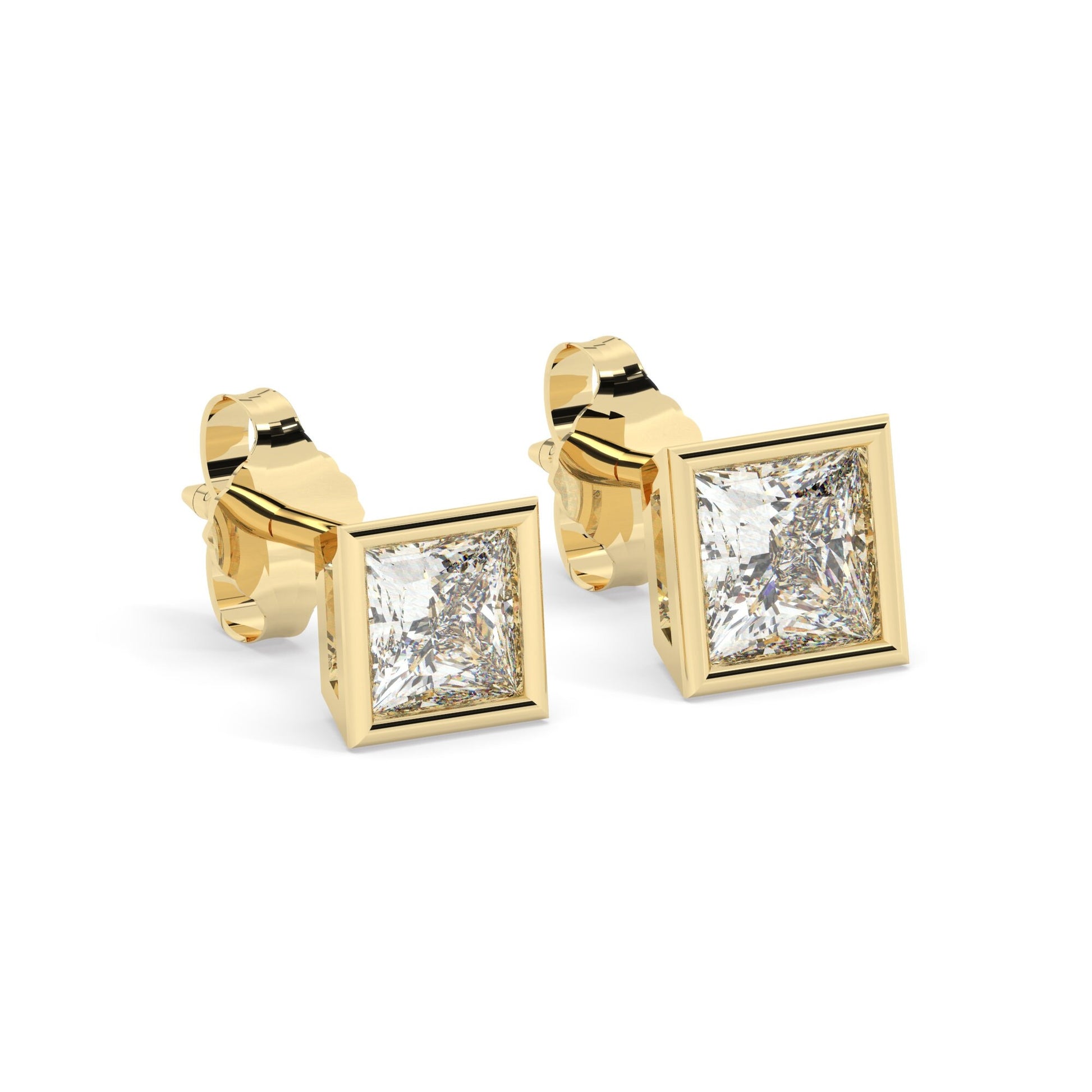 Princess Cut Diamond Studs / 14k Gold Diamond Bezel Set Stud Earrings / 0.10 - 0.50 ct Diamond Studs / Princess Solitaire Studs