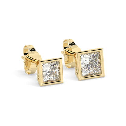 Princess Cut Diamond Studs / 14k Gold Diamond Bezel Set Stud Earrings / 0.10 - 0.50 ct Diamond Studs / Princess Solitaire Studs