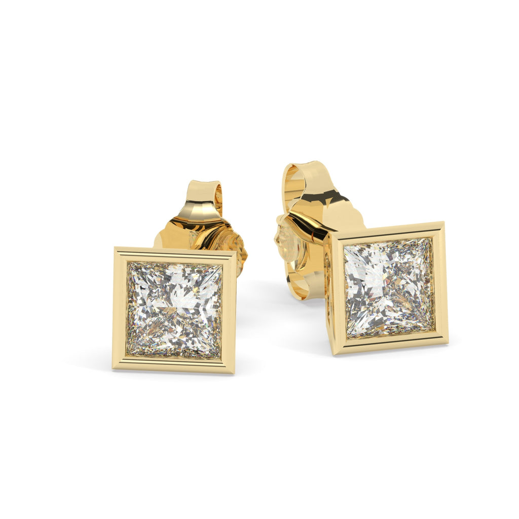 Princess Cut Diamond Studs / 14k Gold Diamond Bezel Set Stud Earrings / 0.10 - 0.50 ct Diamond Studs / Princess Solitaire Studs