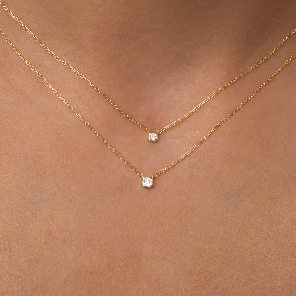 Bezel-Set Cushion Diamond Necklace / Minimalist Cushion Cut Solitaire Necklace / Dainty Solitaire Necklace / Birthday Gift