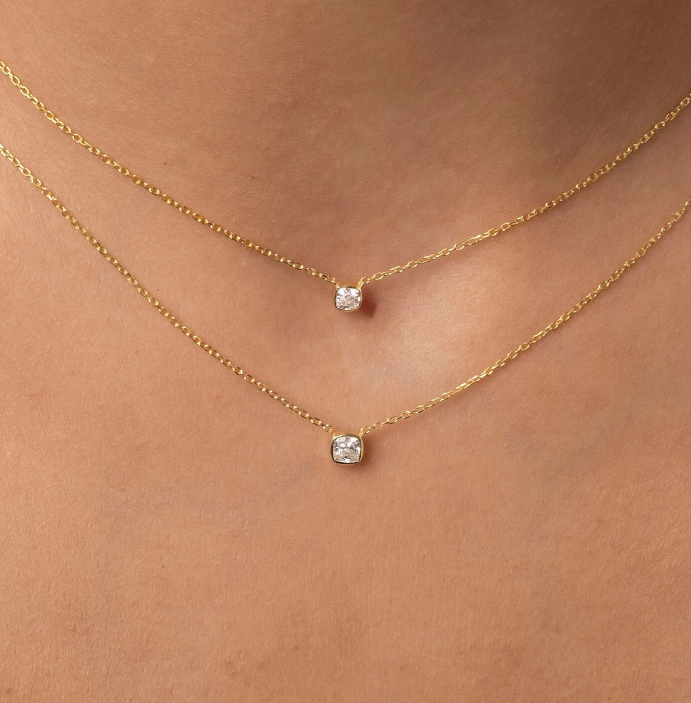 Bezel-Set Cushion Diamond Necklace / Minimalist Cushion Cut Solitaire Necklace / Dainty Solitaire Necklace / Birthday Gift