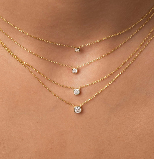 Bezel-Set Cushion Diamond Necklace / Minimalist Cushion Cut Solitaire Necklace / Dainty Solitaire Necklace / Birthday Gift