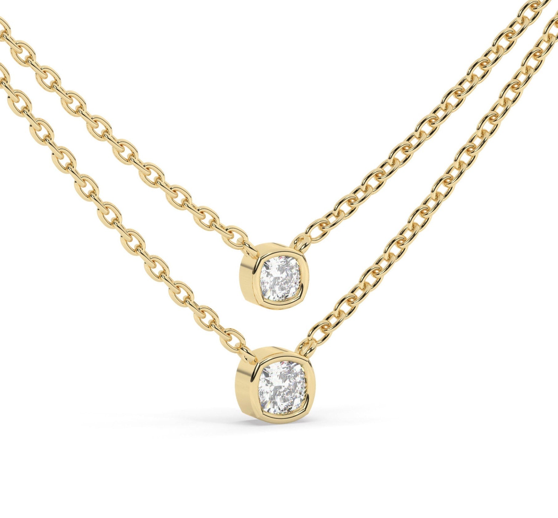 Bezel-Set Cushion Diamond Necklace / Minimalist Cushion Cut Solitaire Necklace / Dainty Solitaire Necklace / Birthday Gift