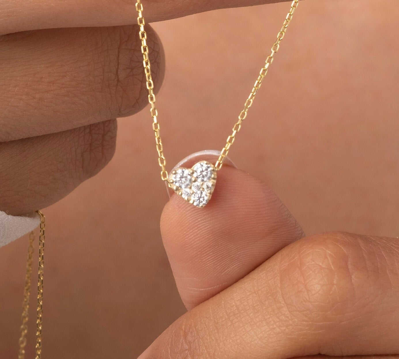 Diamond Sliding Heart Necklace / 14k Gold and Diamond Heart Necklace / Dainty Necklace / Birthday Graduation Anniversary Bridal Gift