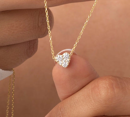 Diamond Sliding Heart Necklace / 14k Gold and Diamond Heart Necklace / Dainty Necklace / Birthday Graduation Anniversary Bridal Gift