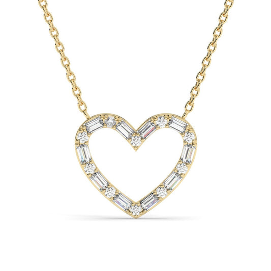 Diamond Heart Necklace / 14k Gold and Baguette Diamond Heart Necklace / Open Heart Necklace / Birthday Graduation Anniversary Bridal Gift