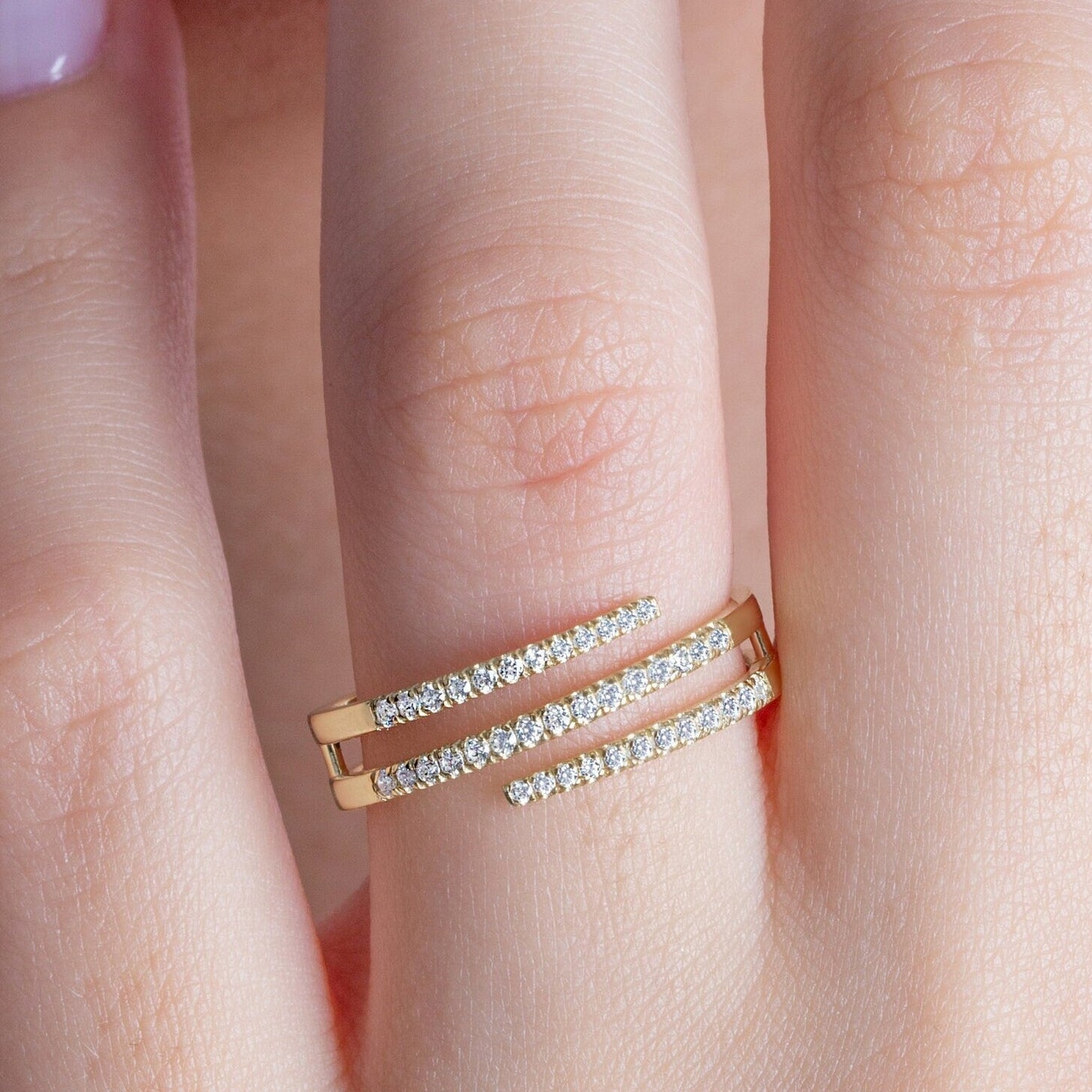 Diamond Spiral Cuff Ring / 14k Gold Spiral Diamond Cuff Ring / Anniversary Ring / Wedding Band / Stacking Ring / Bridal Gift / Birthday Gift