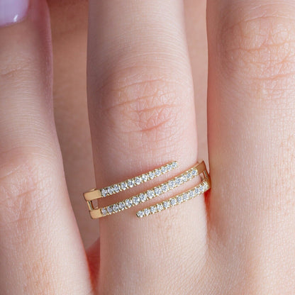 Diamond Spiral Cuff Ring / 14k Gold Spiral Diamond Cuff Ring / Anniversary Ring / Wedding Band / Stacking Ring / Bridal Gift / Birthday Gift