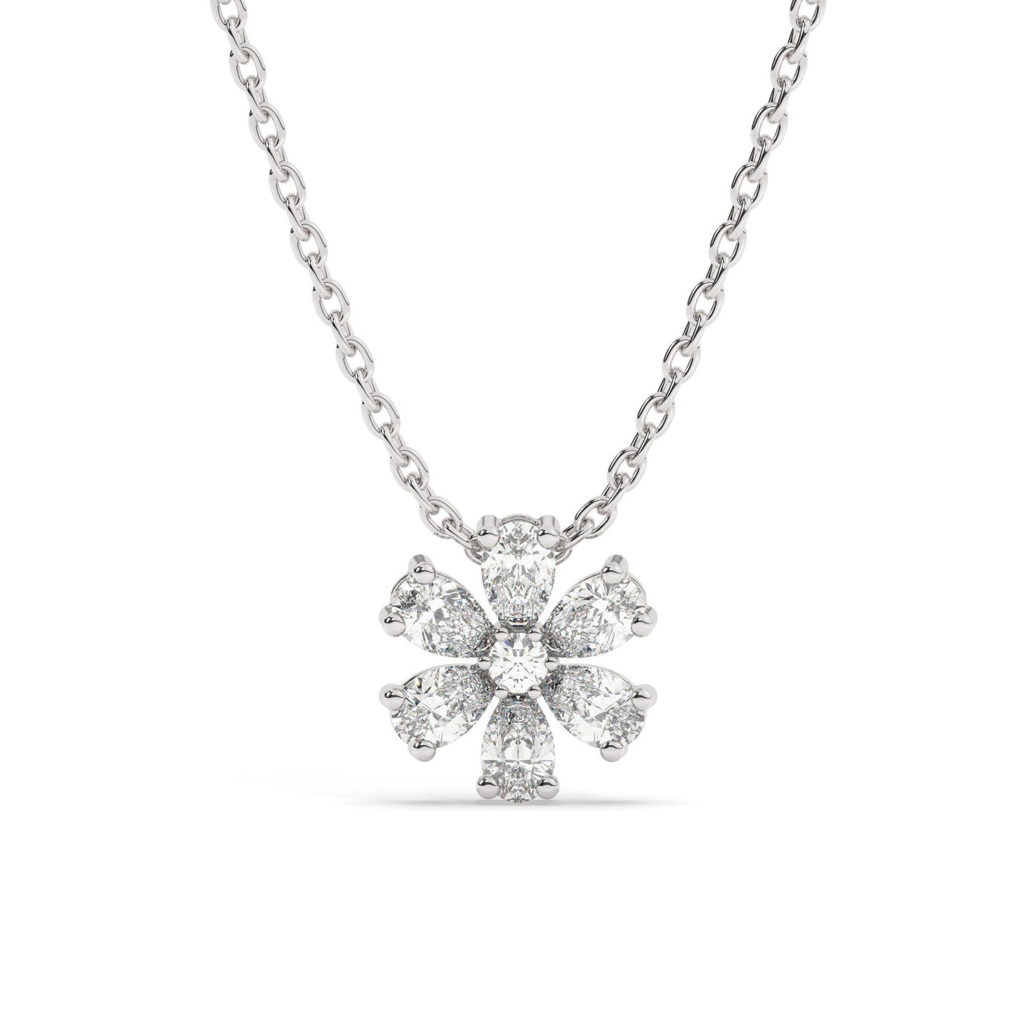Diamond Flower Necklace | Flower Petal Necklace | Pear Round Diamond Necklace | Flower Pendant | Gift for Women | Bridesmaid Gift
