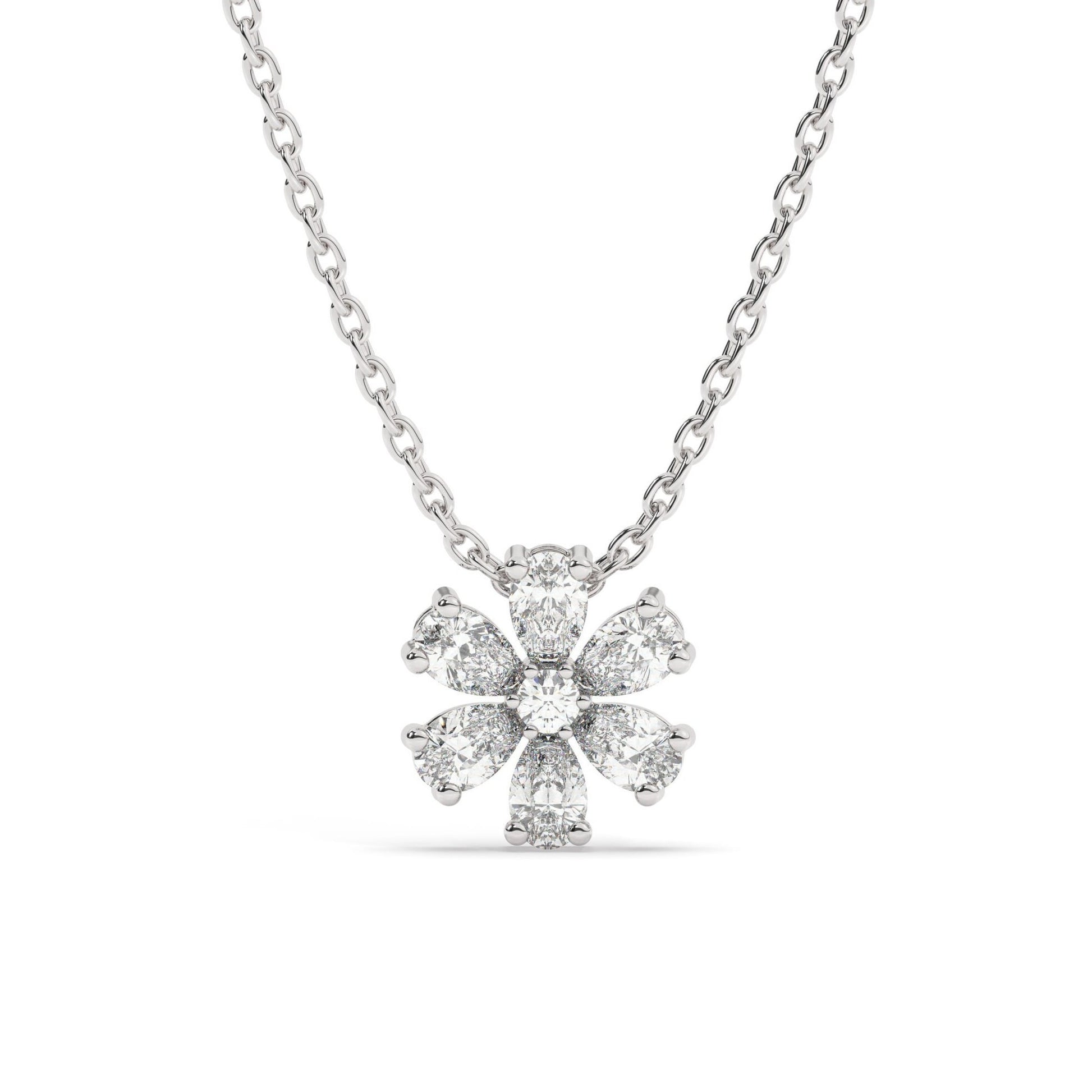 Diamond Flower Necklace | Flower Petal Necklace | Pear Round Diamond Necklace | Flower Pendant | Gift for Women | Bridesmaid Gift