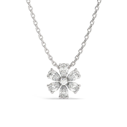 Diamond Flower Necklace | Flower Petal Necklace | Pear Round Diamond Necklace | Flower Pendant | Gift for Women | Bridesmaid Gift