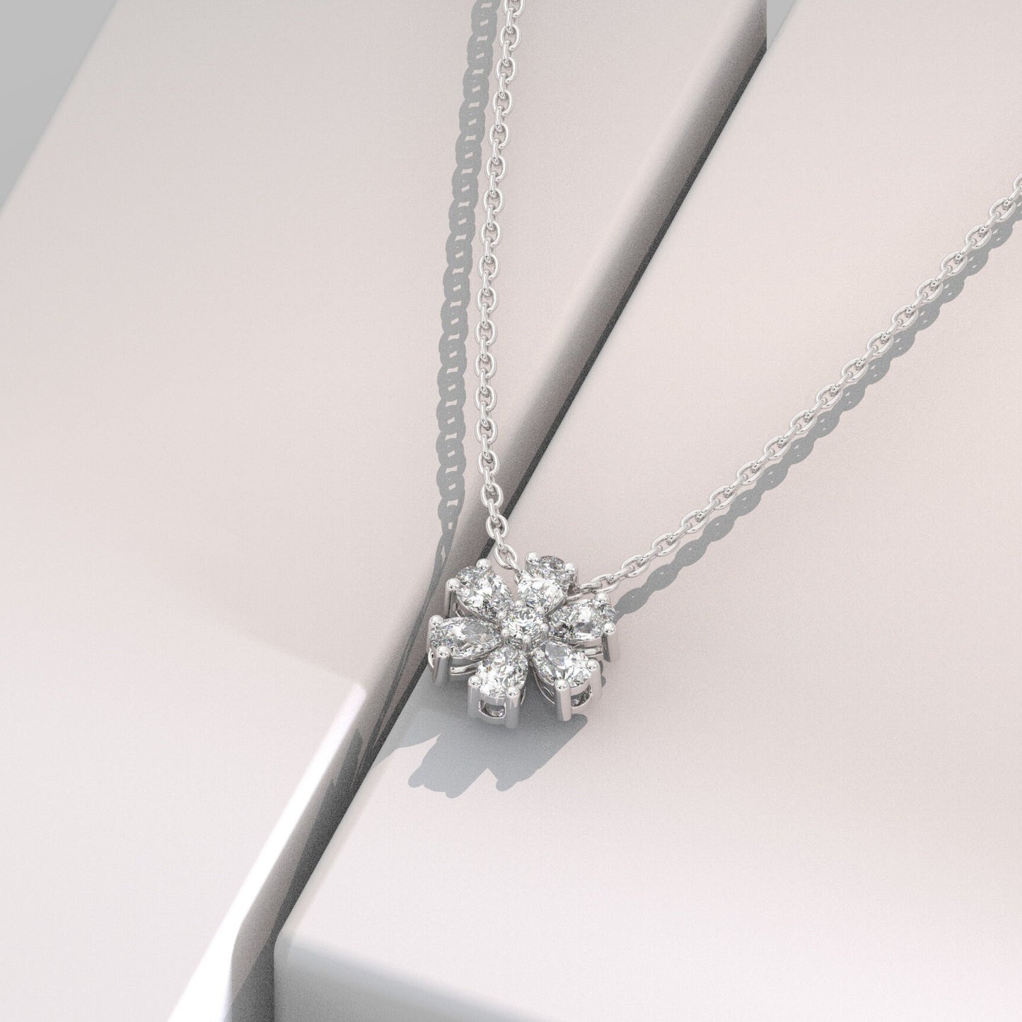 Diamond Flower Necklace | Flower Petal Necklace | Pear Round Diamond Necklace | Flower Pendant | Gift for Women | Bridesmaid Gift