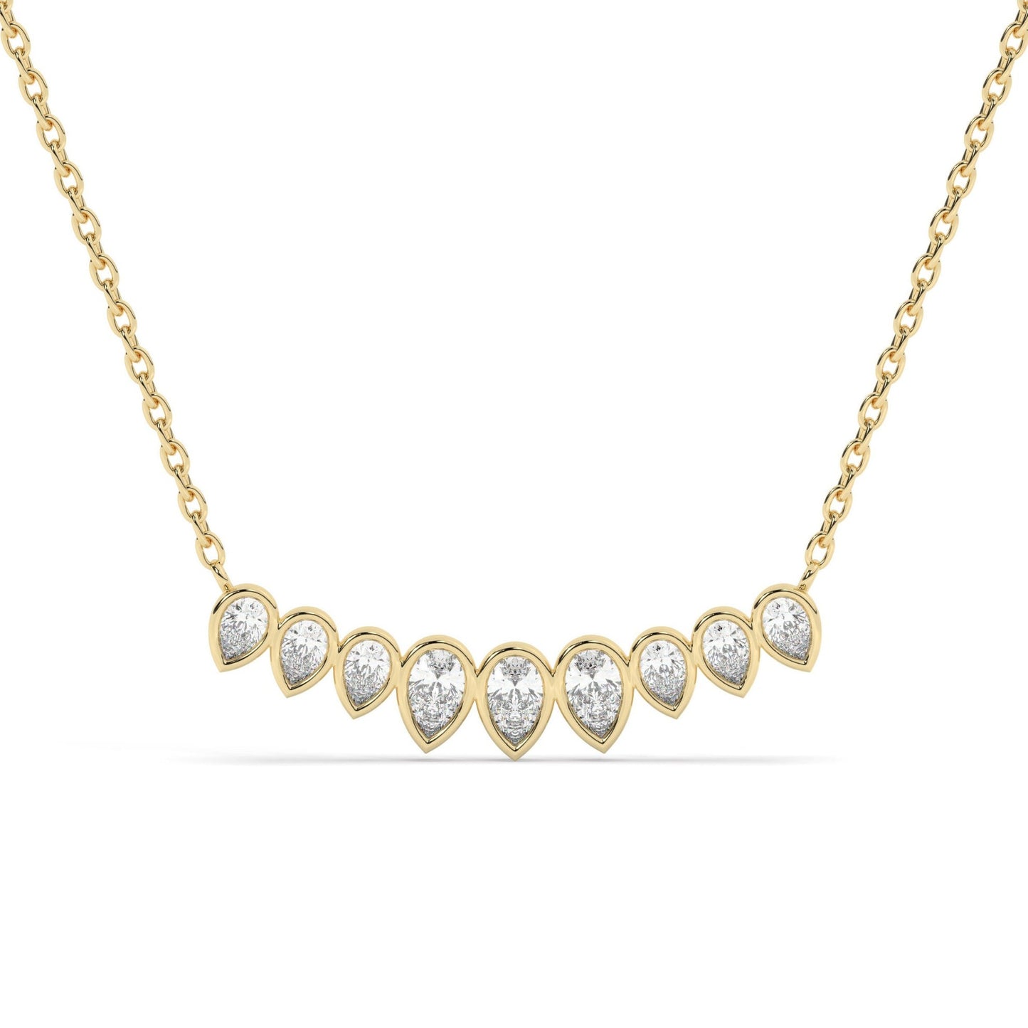 Curved Diamond Necklace / 14k Curved Pear Shape Diamond Necklace / Minimalist Drop Diamond Necklace / Pear Diamond Necklace