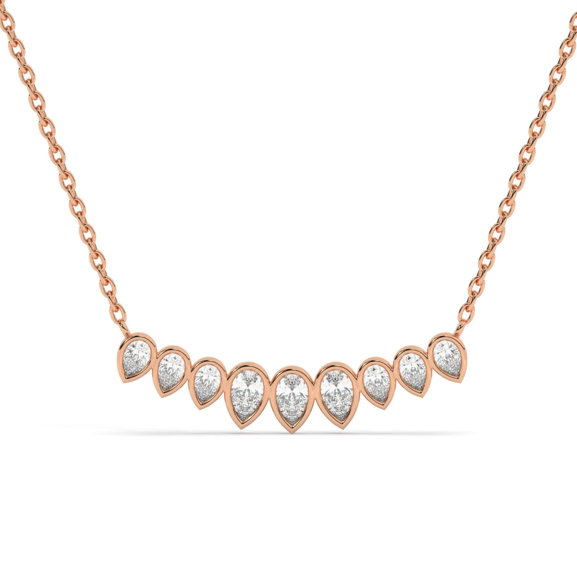 Curved Diamond Necklace / 14k Curved Pear Shape Diamond Necklace / Minimalist Drop Diamond Necklace / Pear Diamond Necklace