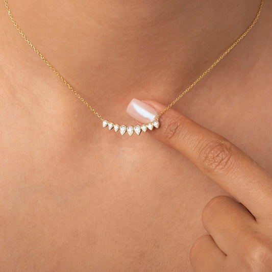 Curved Diamond Necklace / 14k Curved Pear Shape Diamond Necklace / Minimalist Drop Diamond Necklace / Pear Diamond Necklace