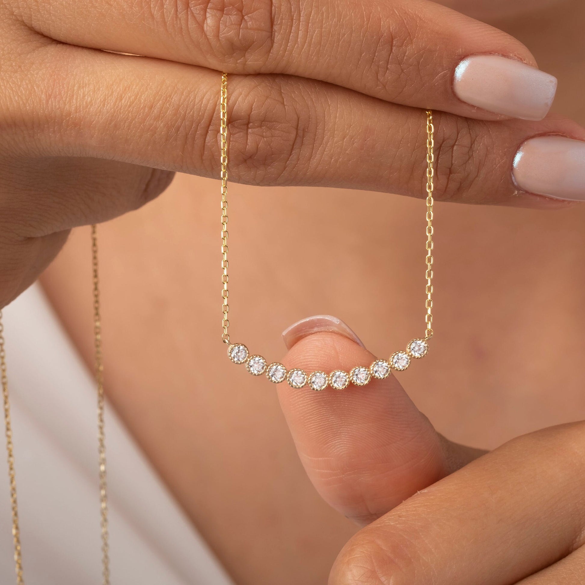 Diamond Curved Bar Necklace / Minimalist Curved Bar Necklace / Half Carat 14K Gold and Diamond Dainty Bar Necklace / Diamond Birthday Gift