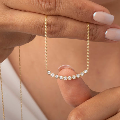 Diamond Curved Bar Necklace / Minimalist Curved Bar Necklace / Half Carat 14K Gold and Diamond Dainty Bar Necklace / Diamond Birthday Gift