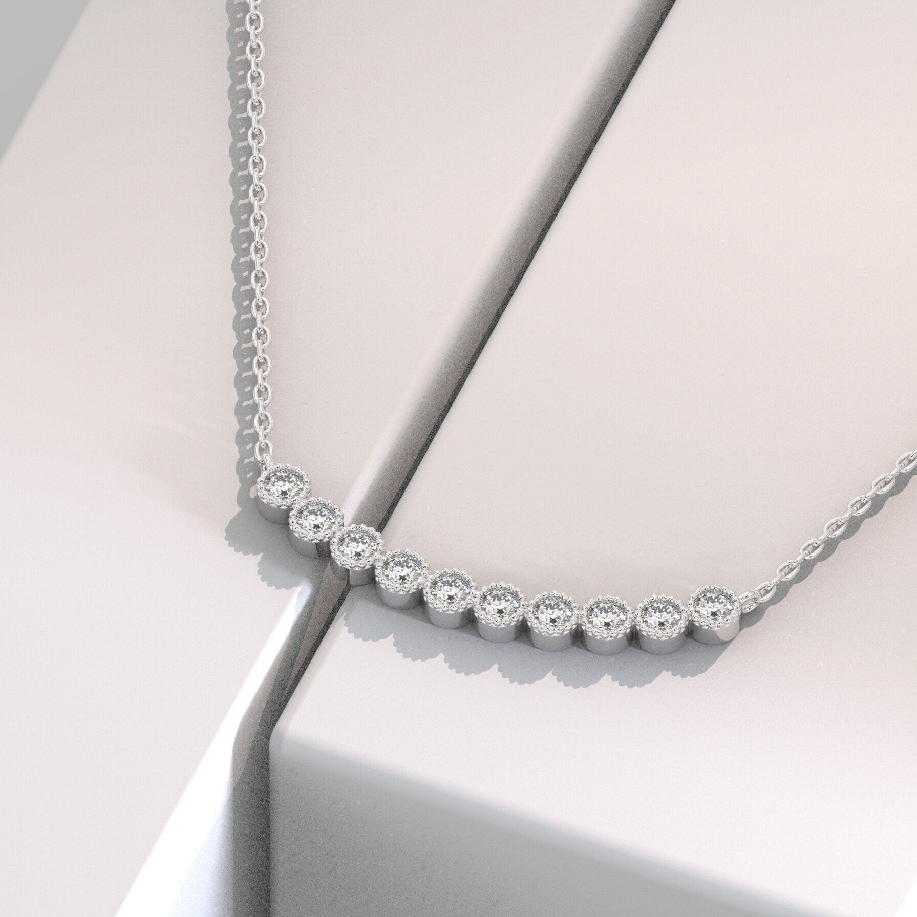 Diamond Curved Bar Necklace / Minimalist Curved Bar Necklace / Half Carat 14K Gold and Diamond Dainty Bar Necklace / Diamond Birthday Gift