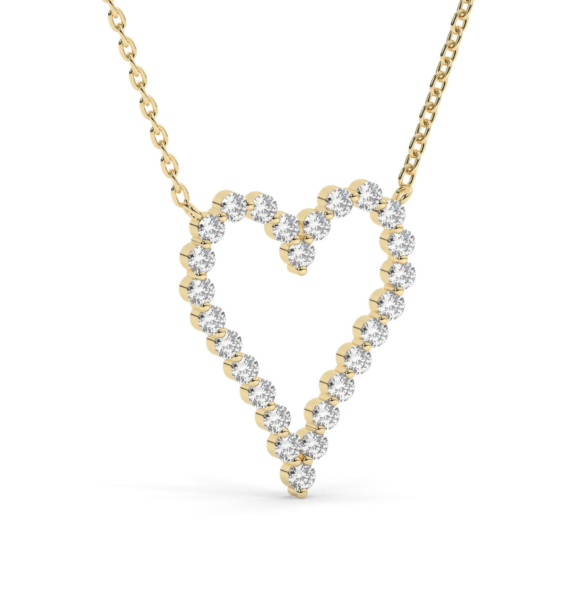 Diamond Heart Necklace / 14k Gold Diamond Curved Heart Necklace / Floating Diamond Love Jewelry
