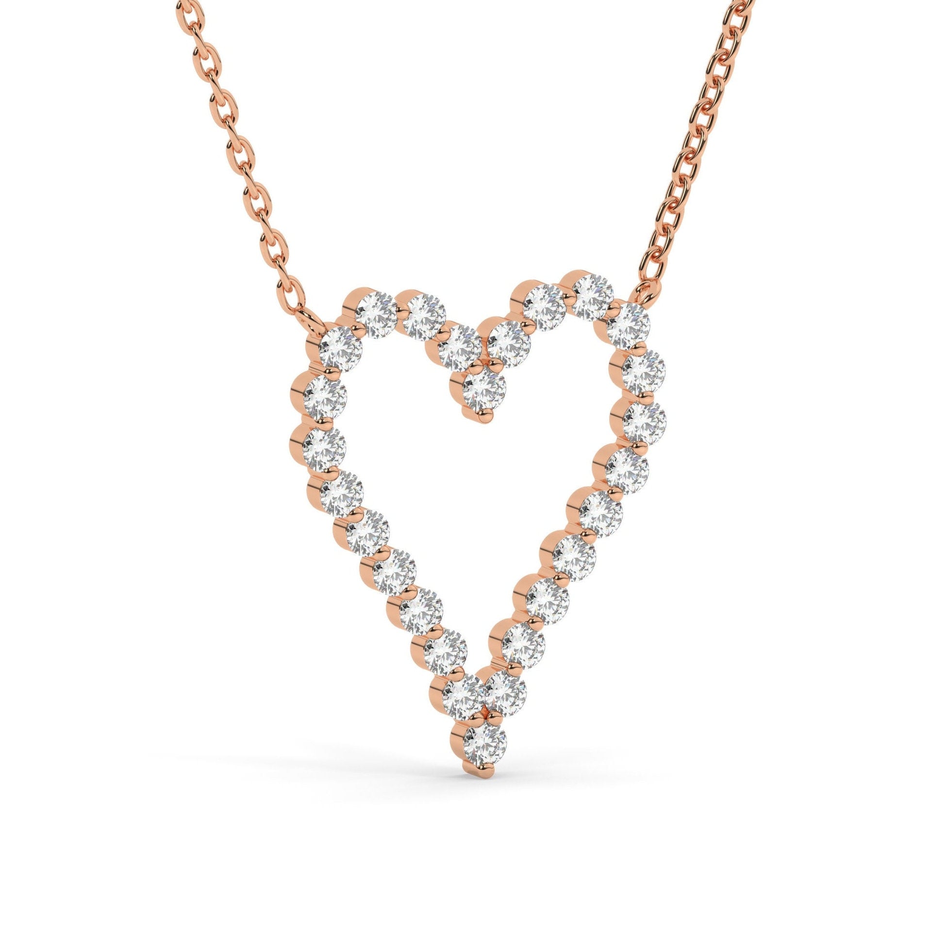 Diamond Heart Necklace / 14k Gold Diamond Curved Heart Necklace / Floating Diamond Love Jewelry