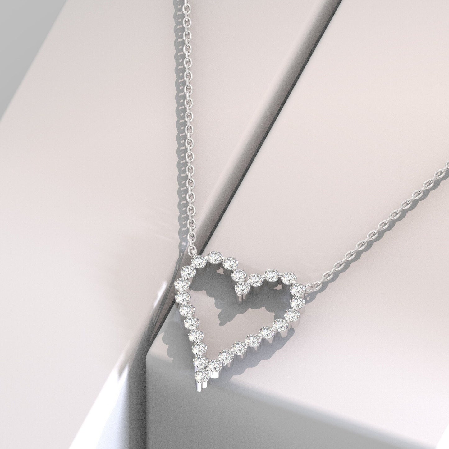 Diamond Heart Necklace / 14k Gold Diamond Curved Heart Necklace / Floating Diamond Love Jewelry