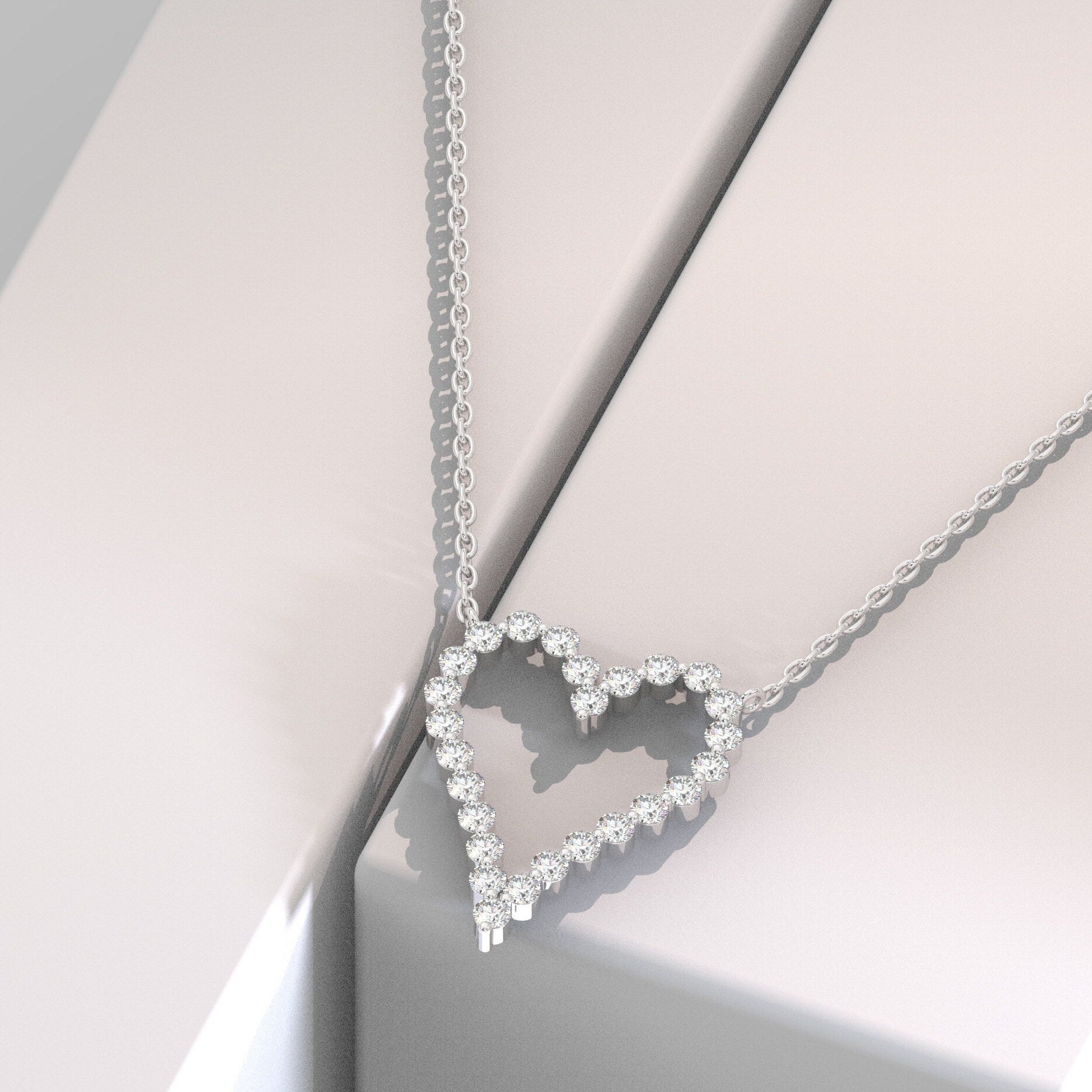 Diamond Heart Necklace / 14k Gold Diamond Curved Heart Necklace / Floating Diamond Love Jewelry