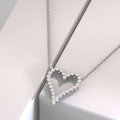 Diamond Heart Necklace / 14k Gold Diamond Curved Heart Necklace / Floating Diamond Love Jewelry