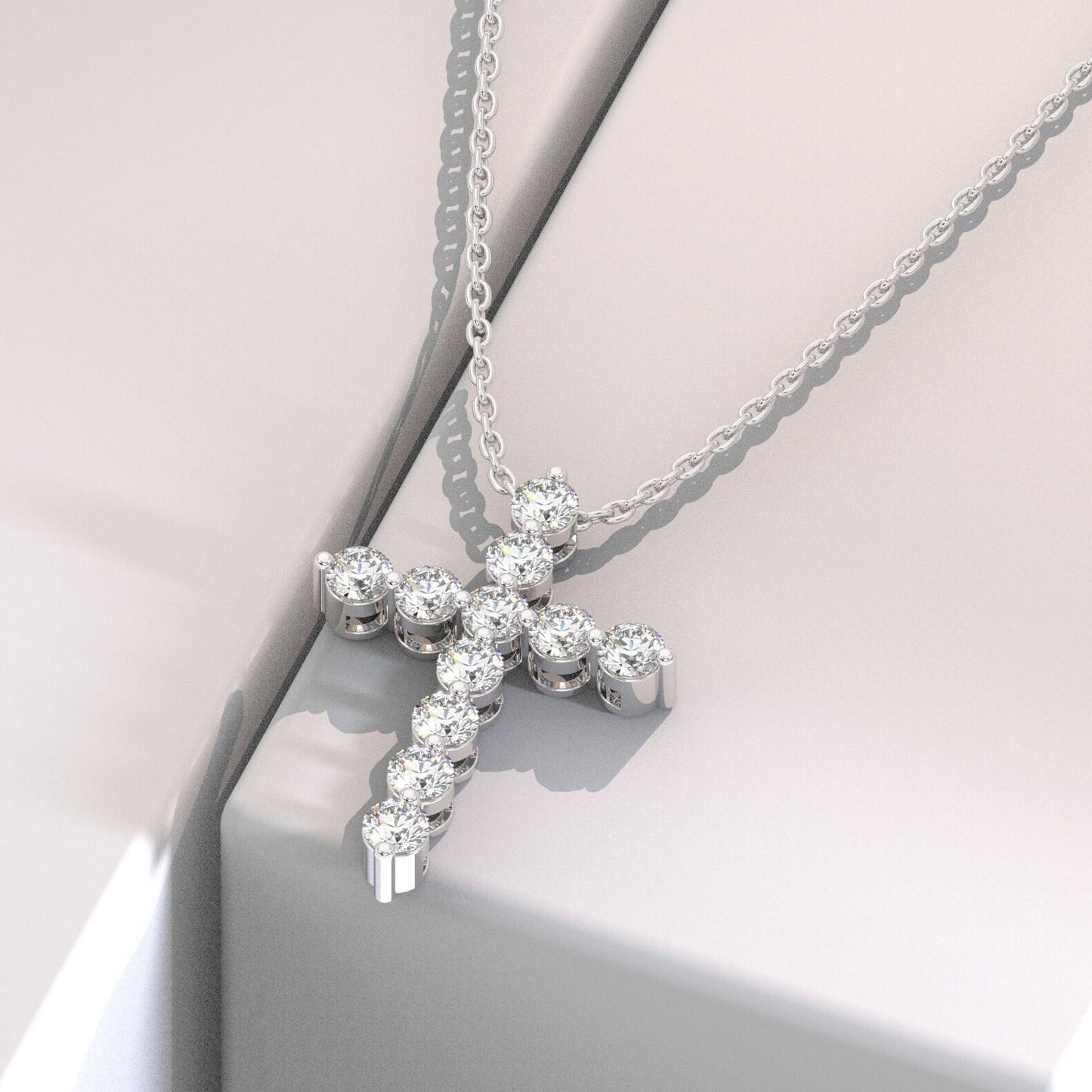 14k Gold Diamond Cross Necklace / 1 CT Floating Diamond Cross Necklace / Moissanite Lab Diamond / Fine jewelry / Unisex gift