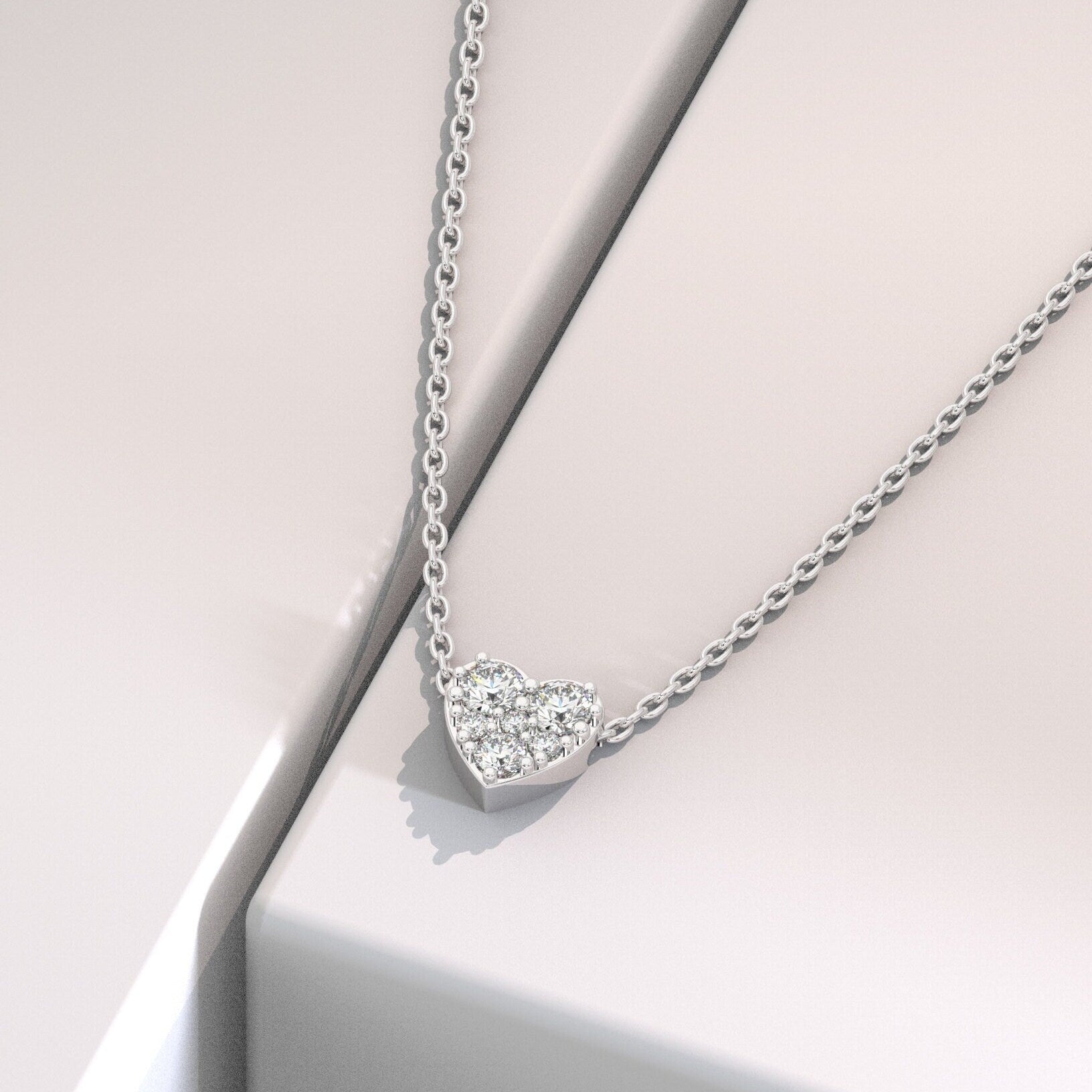 Diamond Sliding Heart Necklace / 14k Gold and Diamond Heart Necklace / Dainty Necklace / Birthday Graduation Anniversary Bridal Gift