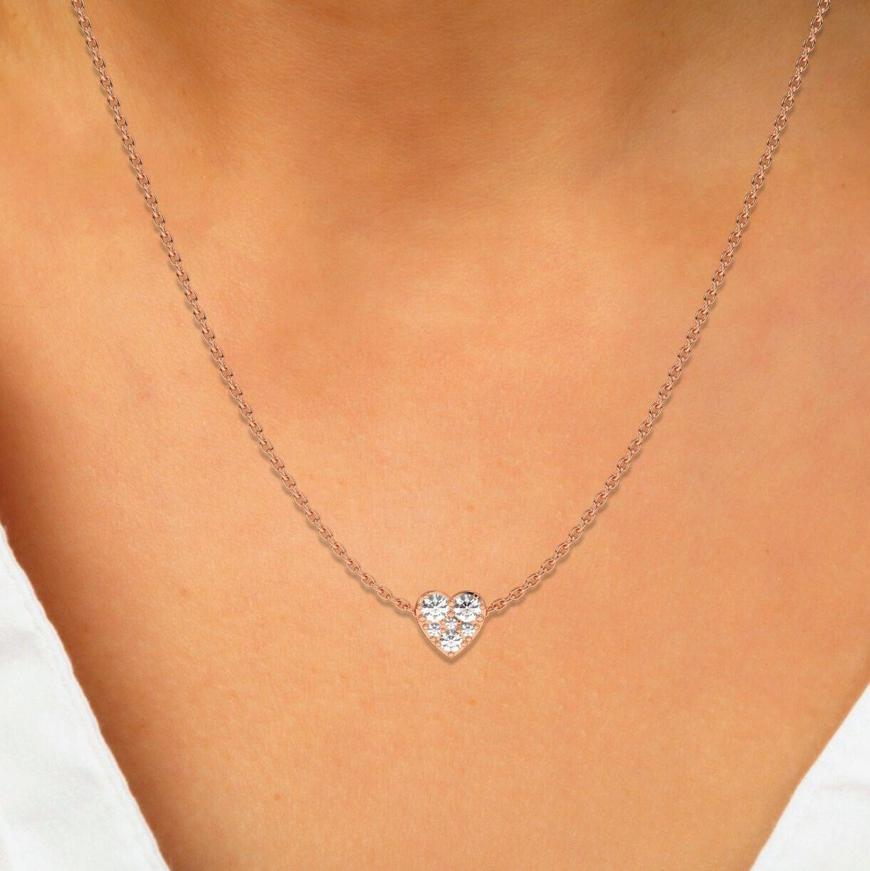 Diamond Sliding Heart Necklace / 14k Gold and Diamond Heart Necklace / Dainty Necklace / Birthday Graduation Anniversary Bridal Gift