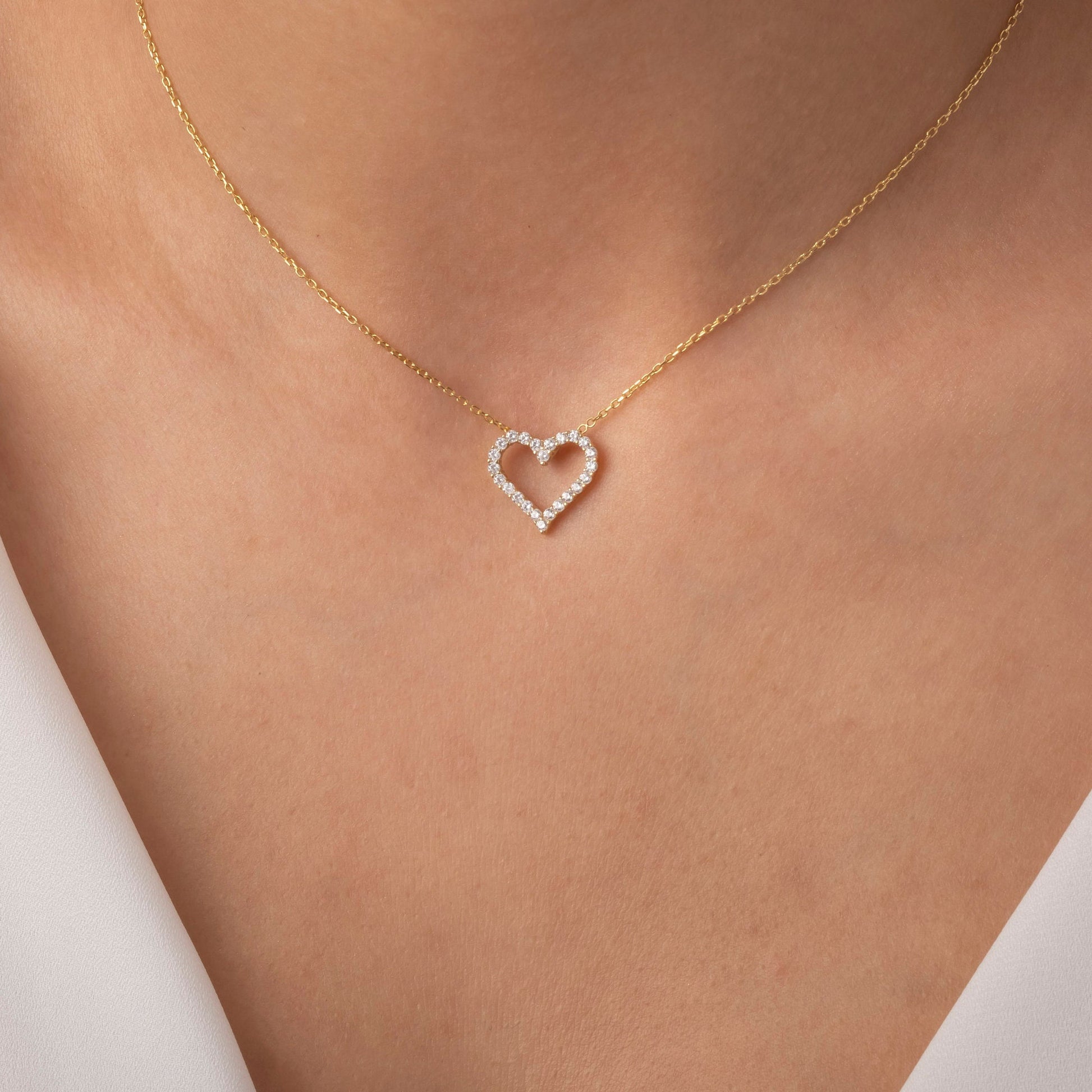 0.50 ct Diamond Heart Necklace / 14k Gold Diamond Love Necklace / Layer Necklace / Birthday Graduation Anniversary Bridal Gift / Moissanite