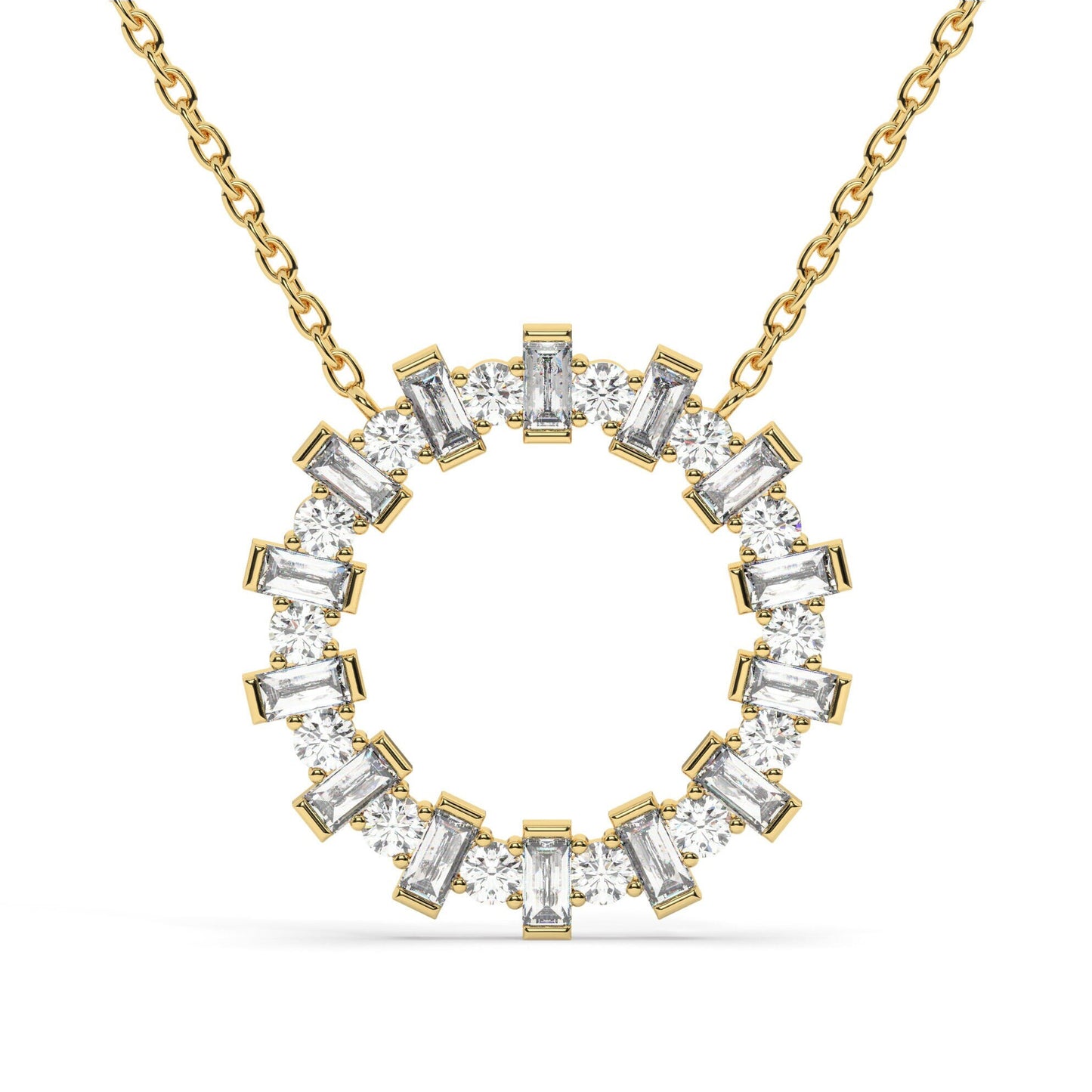 14k Gold and Diamond Circle Necklace / Baguette Round Diamond Circle Necklace / Large Diamond Circle / Circle of Life Necklace / Gold Circle