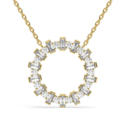 14k Gold and Diamond Circle Necklace / Baguette Round Diamond Circle Necklace / Large Diamond Circle / Circle of Life Necklace / Gold Circle