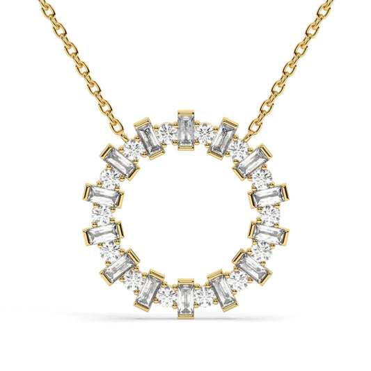 14k Gold and Diamond Circle Necklace / Baguette Round Diamond Circle Necklace / Large Diamond Circle / Circle of Life Necklace / Gold Circle