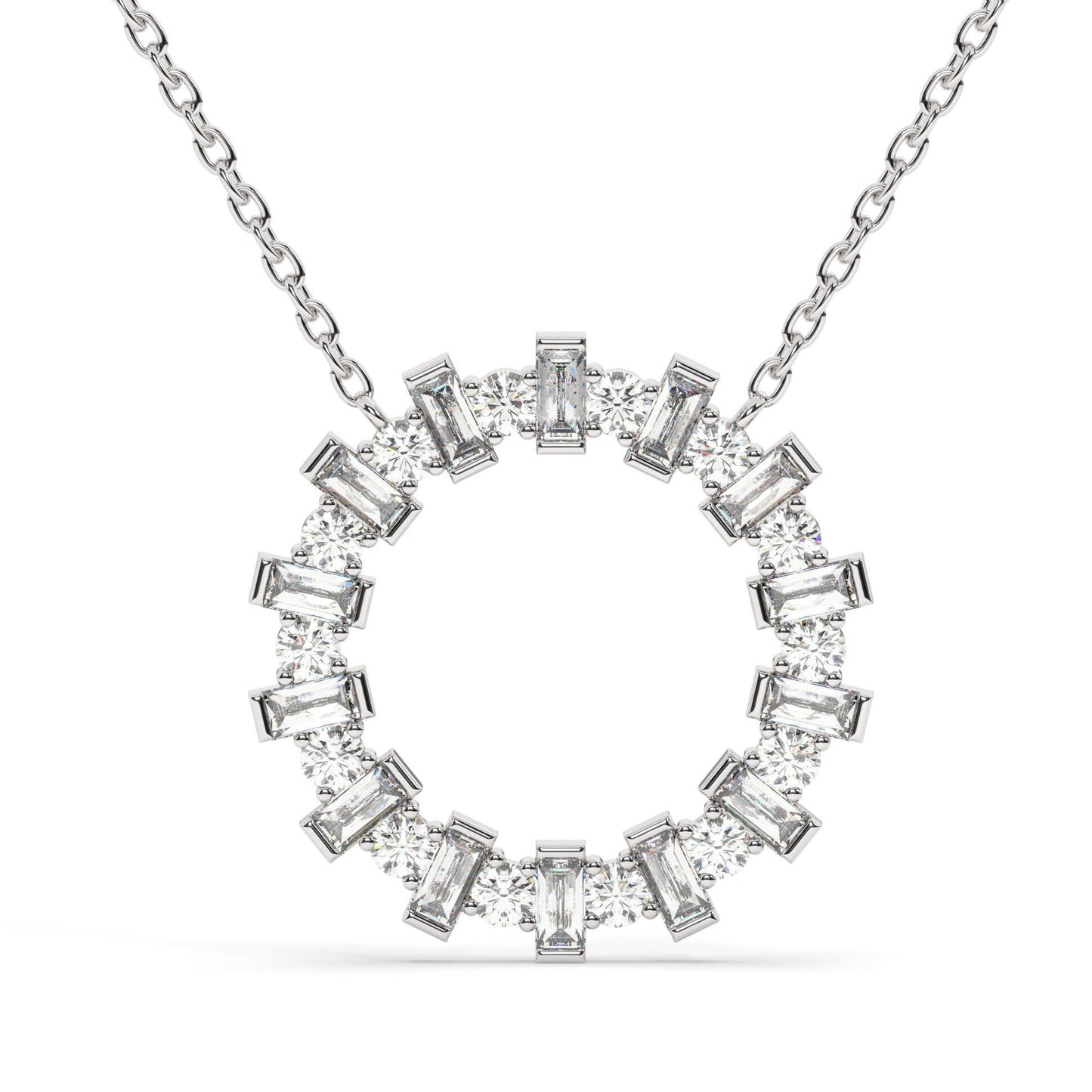 14k Gold and Diamond Circle Necklace / Baguette Round Diamond Circle Necklace / Large Diamond Circle / Circle of Life Necklace / Gold Circle