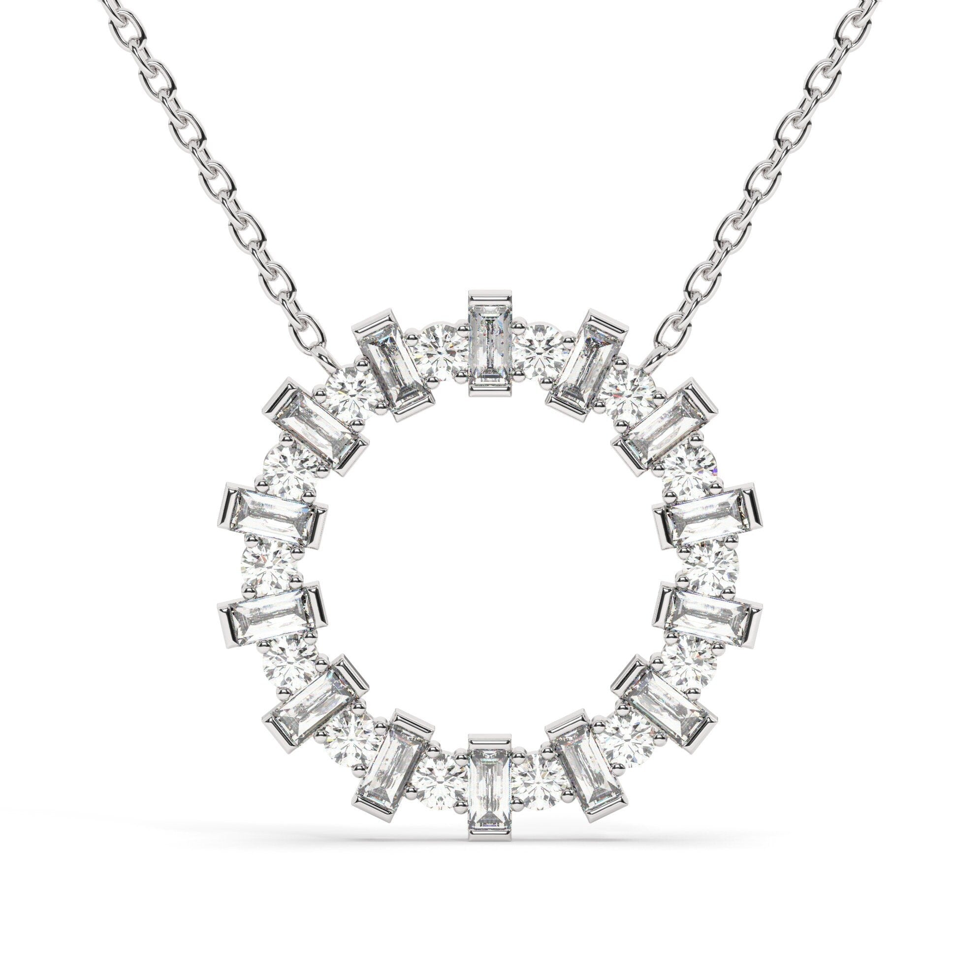 14k Gold and Diamond Circle Necklace / Baguette Round Diamond Circle Necklace / Large Diamond Circle / Circle of Life Necklace / Gold Circle