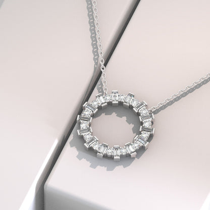 14k Gold and Diamond Circle Necklace / Baguette Round Diamond Circle Necklace / Large Diamond Circle / Circle of Life Necklace / Gold Circle