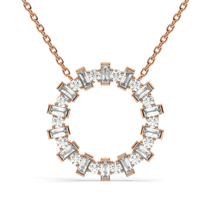 14k Gold and Diamond Circle Necklace / Baguette Round Diamond Circle Necklace / Large Diamond Circle / Circle of Life Necklace / Gold Circle