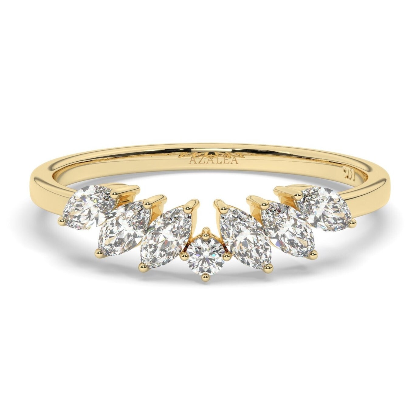 Marquise Diamond Curved Wedding Band / 14k Marquise and Round Diamond Wedding Ring / Stacking Ring / Diamond Bridal Gift Ideas