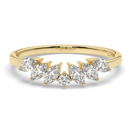 Marquise Diamond Curved Wedding Band / 14k Marquise and Round Diamond Wedding Ring / Stacking Ring / Diamond Bridal Gift Ideas