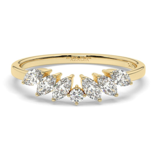Marquise Diamond Curved Wedding Band / 14k Marquise and Round Diamond Wedding Ring / Stacking Ring / Diamond Bridal Gift Ideas